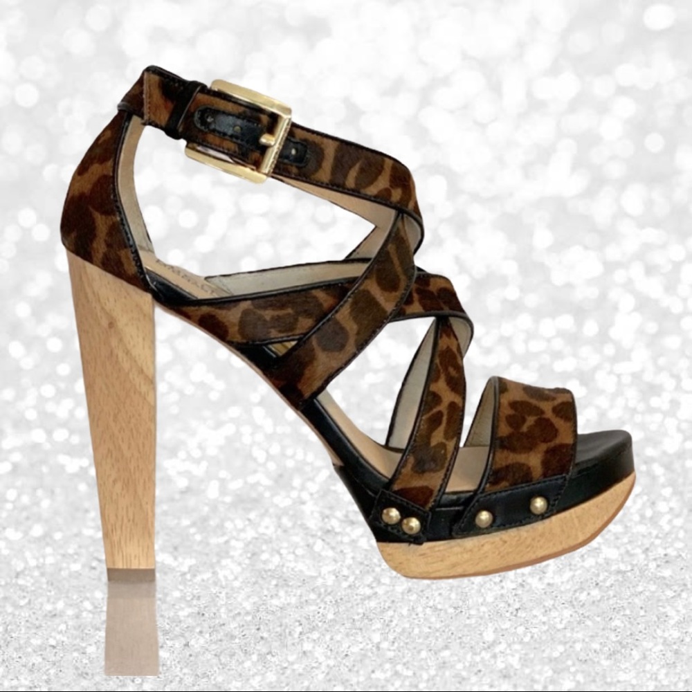 Michael Kors Leopard Print Wood Platform Heels